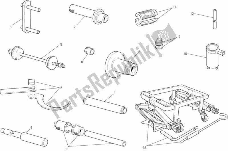 Alle onderdelen voor de Werkplaats Service Tools, Frame van de Ducati Diavel Carbon 1200 2012